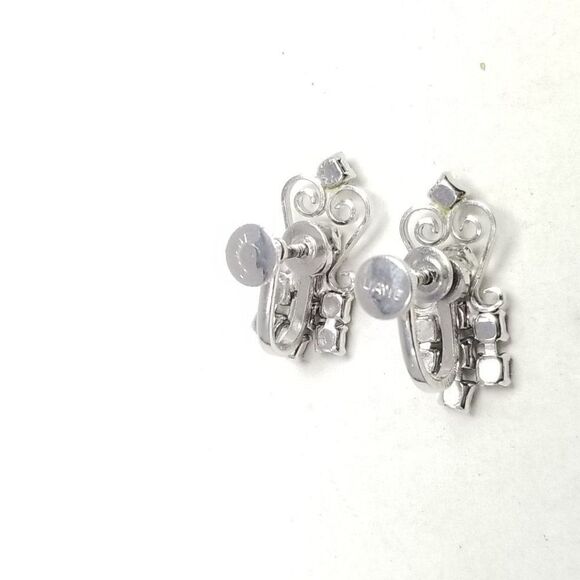 Vintage Duane Rhinestone Clip On Earrings, Screw Back, Silver Tone, Estate - Picture 3 of 6